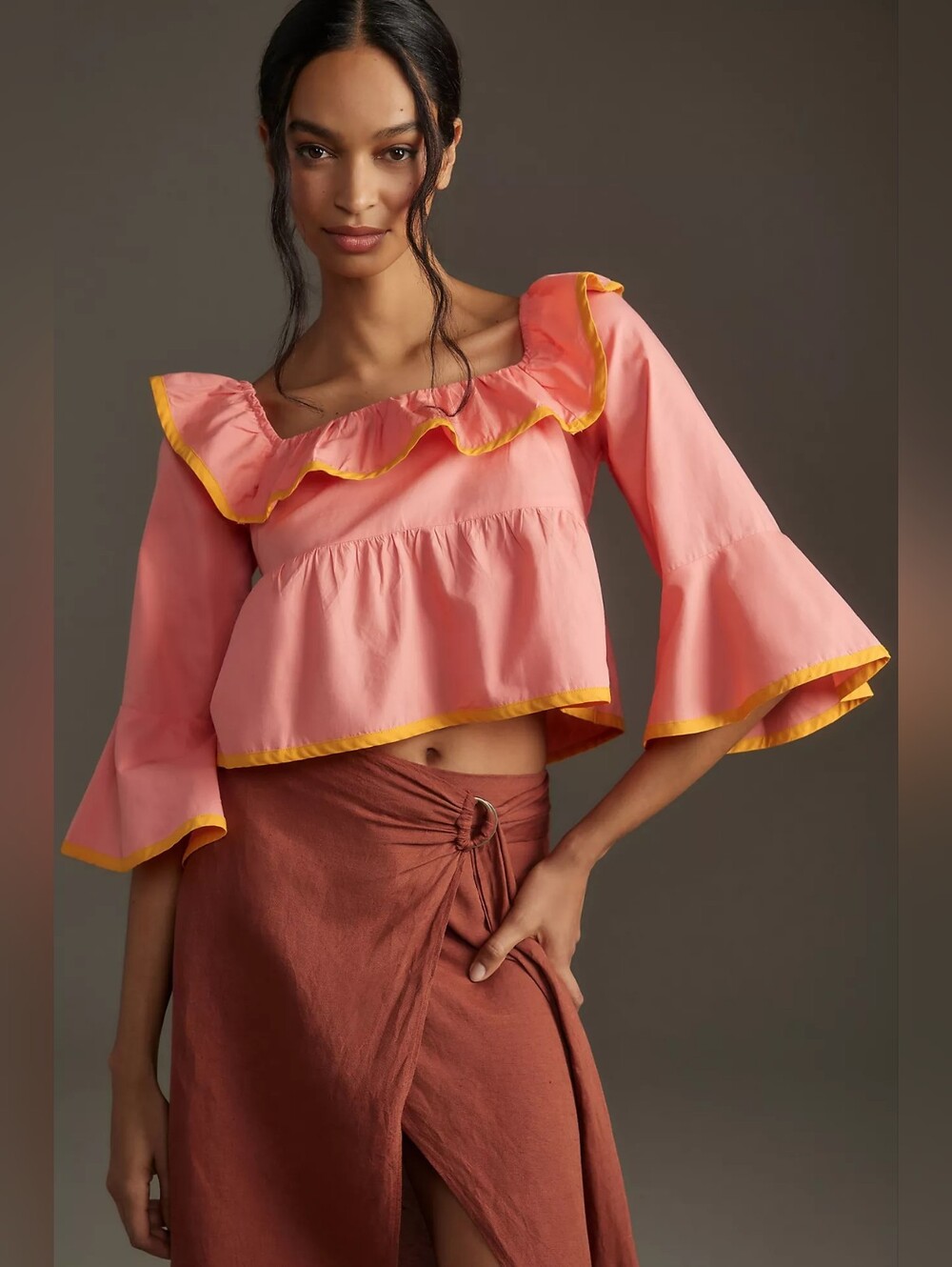 Anthropologie Maeve Square-Neck Ruffle Babydoll Top Large NWT